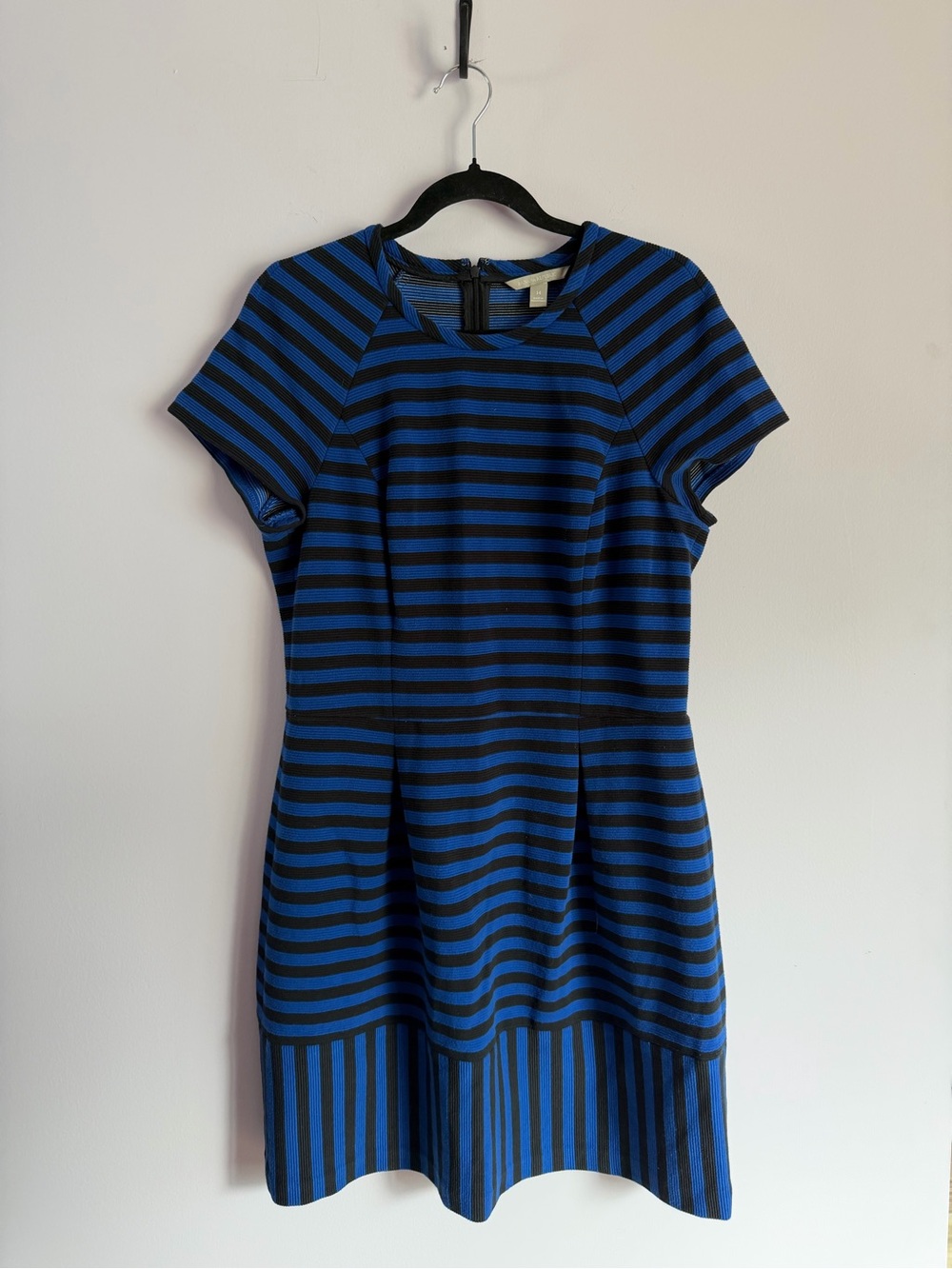 Banana Republic Blue Black Striped Short Sleeve Fit-and-Flare Dress 14